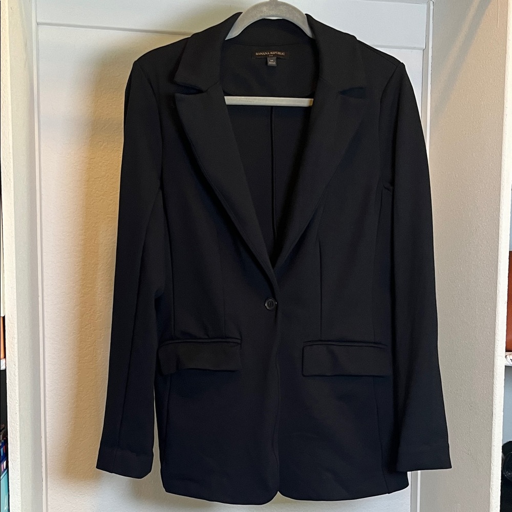 Banana Republic Long & Lean stretch Ponte Black Single-Button Blazer Medium - Picture 2 of 12